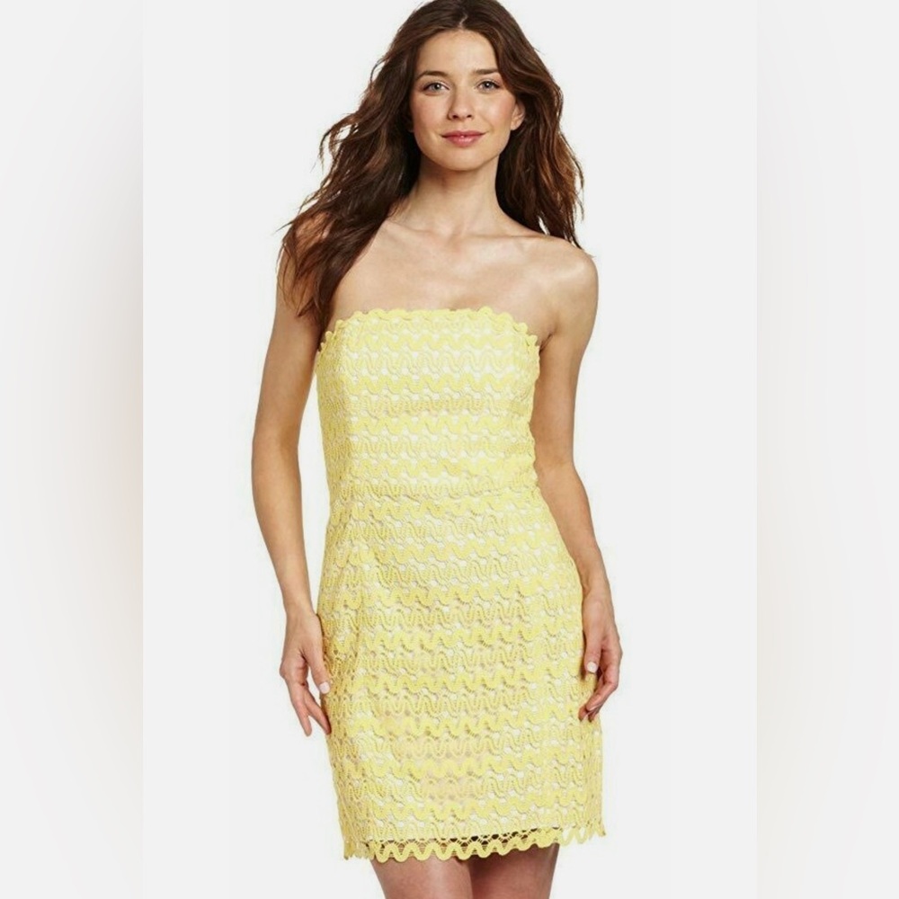 Lilly Pulitzer Lakeland Starfruit Yellow Ric Rac Lace Strapless Dress